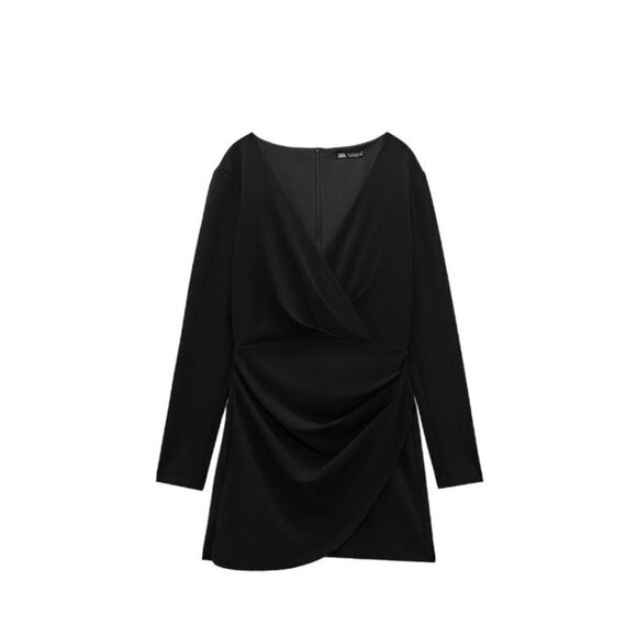 ZARA DRAPED DRESS BLACK SIZE S| 8538/332 - Picture 1 of 4
